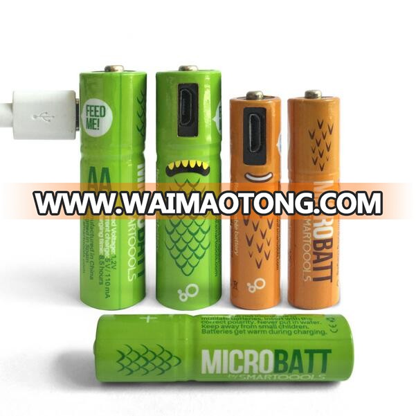 Wholesale Factory Supplier Micro USB AA Rechargeable Battery 1.2V 450mah 1000Mah Cheap Cost 4 Pack Rechargeable AA aaa Batteries